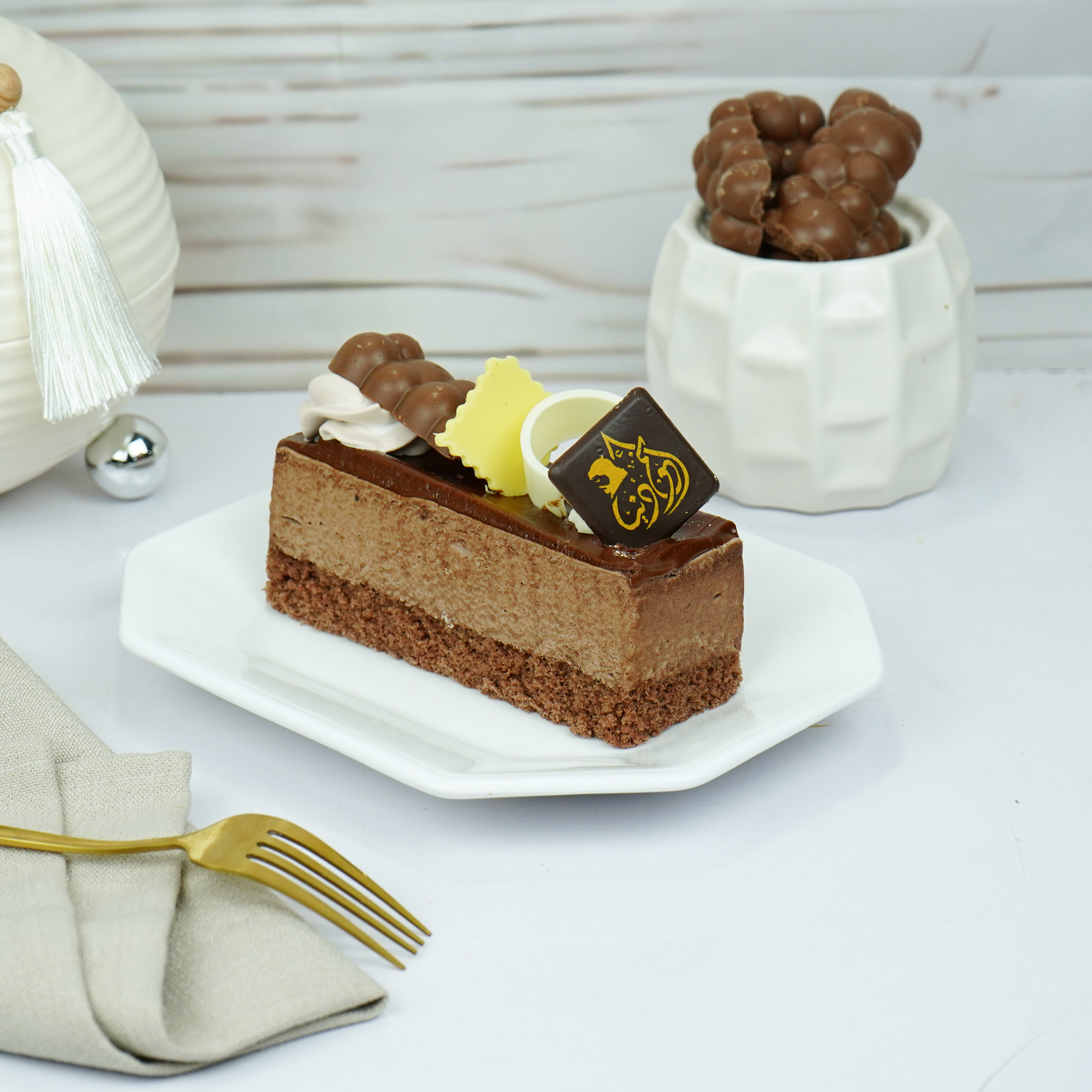 slice bubbly mousse cake